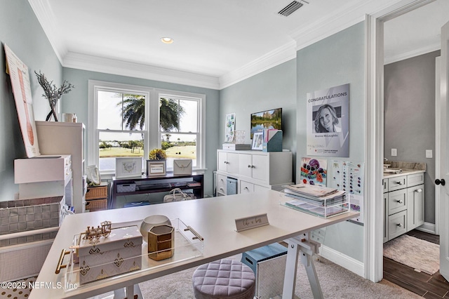 532 Atlantic Beach Ct, Atlantic Beach, FL 32233 - office featuring crown molding, wood finished floors, and recessed lighting