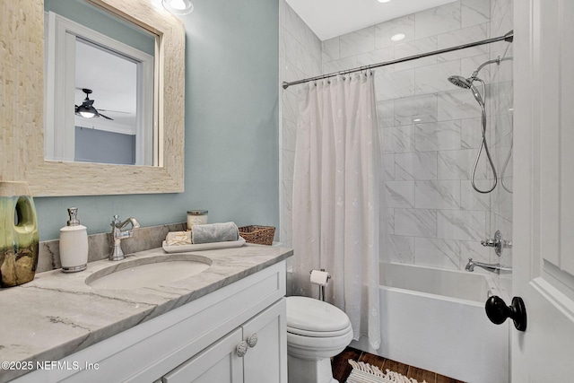 532 Atlantic Beach Ct, Atlantic Beach, FL 32233 - bathroom featuring vanity, shower / bath combination with curtain, and a ceiling fan