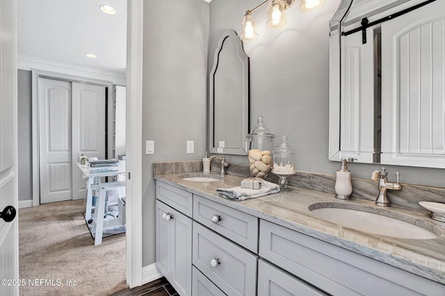 532 Atlantic Beach Ct, Atlantic Beach, FL 32233 - full bathroom featuring double vanity and ornamental molding