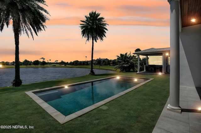 532 Atlantic Beach Ct, Atlantic Beach, FL 32233 - outdoor pool with a water view, a yard, and a patio