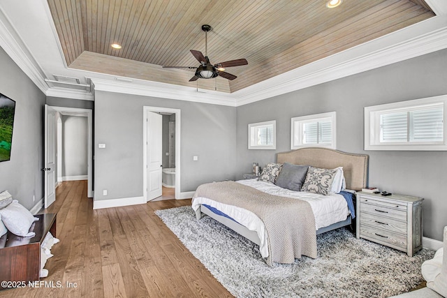 532 Atlantic Beach Ct, Atlantic Beach, FL 32233 - bedroom featuring a raised ceiling, ornamental molding, wood finished floors, wood ceiling, and recessed lighting