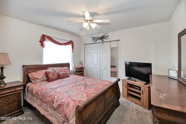 10121 SW 61st Terrace Rd, Ocala, FL 34476 - bedroom featuring dark carpet, a closet, and ceiling fan