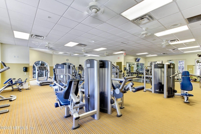3975 Royal Pines Dr, Orange Park, FL 32065 - exercise room featuring carpet flooring and a paneled ceiling