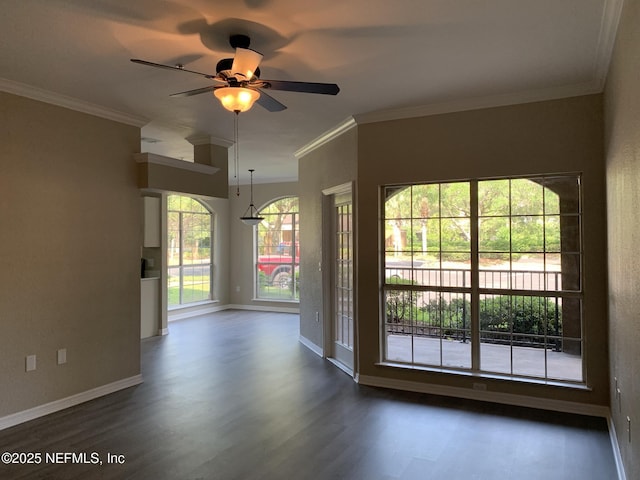 10961 Burnt Mill Rd Unit 917, Jacksonville, FL 32256 - spare room featuring dark wood finished floors, a ceiling fan, and crown molding