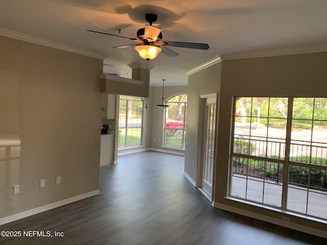 10961 Burnt Mill Rd Unit 917, Jacksonville, FL 32256 - empty room with dark wood finished floors, ceiling fan, and crown molding