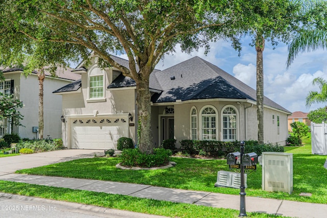 11582 Wynnfield Lakes Cir, Jacksonville, FL 32246 - traditional-style house with concrete driveway, stucco siding, roof with shingles, and a front lawn
