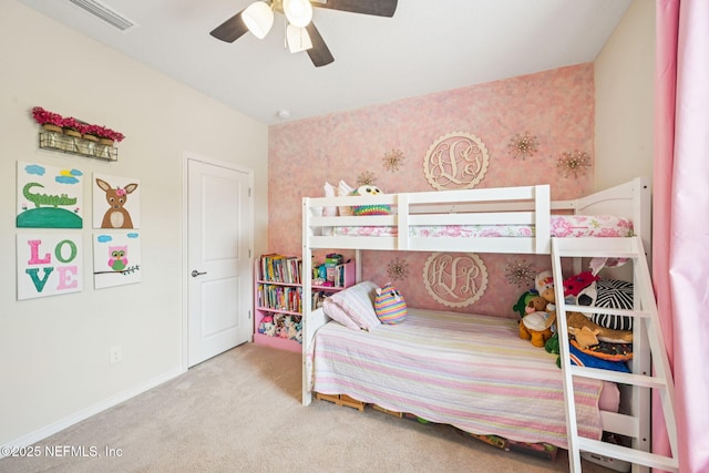 600 Broomsedge Cir, Saint Augustine, FL 32095 - carpeted bedroom with wallpapered walls and ceiling fan
