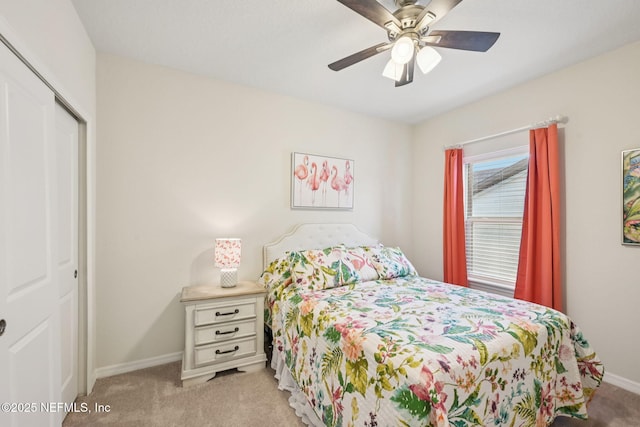 600 Broomsedge Cir, Saint Augustine, FL 32095 - bedroom with light colored carpet, a closet, and ceiling fan