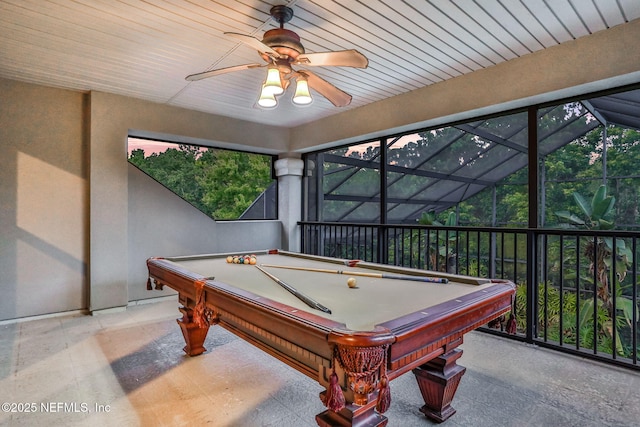 528 Sebastian Sq, Saint Augustine, FL 32095 - playroom featuring pool table, ceiling fan, and wooden ceiling