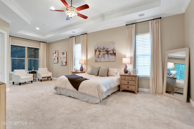 528 Sebastian Sq, Saint Augustine, FL 32095 - bedroom featuring a tray ceiling, crown molding, carpet flooring, recessed lighting, and ceiling fan