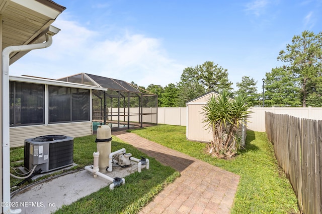 1861 Heartpine Dr, Middleburg, FL 32068 - view of yard with central AC unit, a lanai, and a patio area