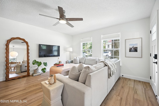 1848 Forsyth Ct, Atlantic Beach, FL 32233 - living area featuring light wood-type flooring, a textured ceiling, and ceiling fan