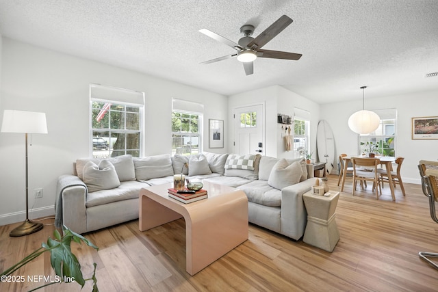 1848 Forsyth Ct, Atlantic Beach, FL 32233 - living area with light wood-type flooring, a textured ceiling, and a ceiling fan