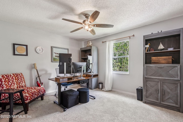 11461 Willet Ct S, Jacksonville, FL 32225 - office with a ceiling fan, a textured ceiling, and carpet