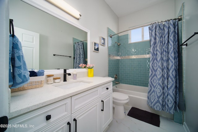 126 1st St S, Jacksonville Beach, FL 32250 - full bath with vanity, toilet, shower / tub combo, and marble finish flooring