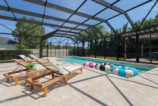 186 Citrus Ridge Dr, Ponte Vedra, FL 32081 - view of swimming pool featuring a patio area, a fenced backyard, and glass enclosure