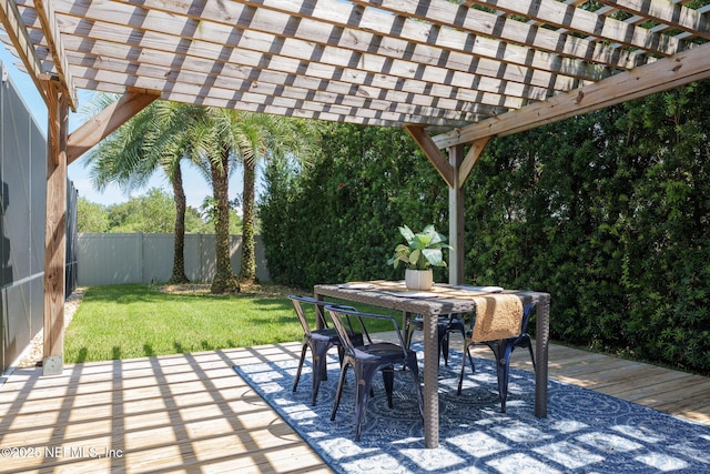 186 Citrus Ridge Dr, Ponte Vedra, FL 32081 - fenced backyard with outdoor dining space, a wooden deck, and a pergola