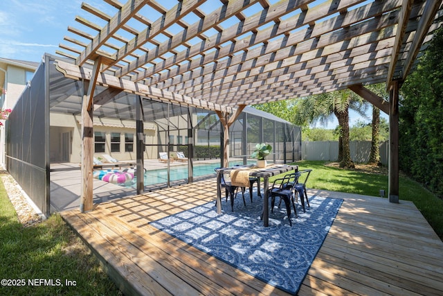 186 Citrus Ridge Dr, Ponte Vedra, FL 32081 - deck featuring a pergola, a fenced backyard, and glass enclosure