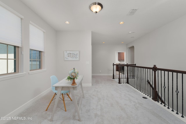 186 Citrus Ridge Dr, Ponte Vedra, FL 32081 - hall with carpet, recessed lighting, arched walkways, and an upstairs landing
