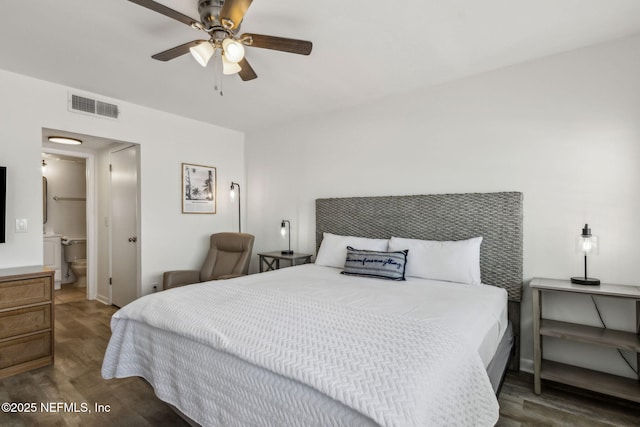 3350 Fletcher Ave Unit 6J, Fernandina Beach, FL 32034 - bedroom featuring wood finished floors, ceiling fan, and ensuite bathroom