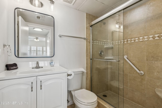 3350 Fletcher Ave Unit 6J, Fernandina Beach, FL 32034 - bathroom featuring vanity, a shower stall, and a ceiling fan