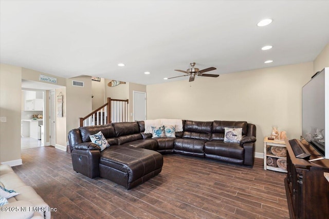 1506 Strand St, Neptune Beach, FL 32266 - living room with ceiling fan, wood finished floors, and recessed lighting