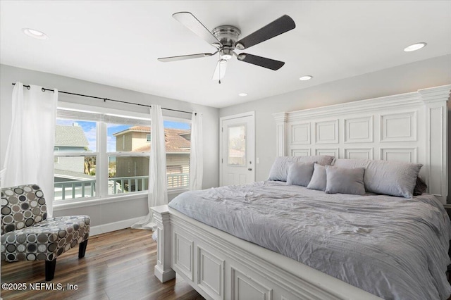 1506 Strand St, Neptune Beach, FL 32266 - bedroom with dark wood-style flooring, recessed lighting, and ceiling fan