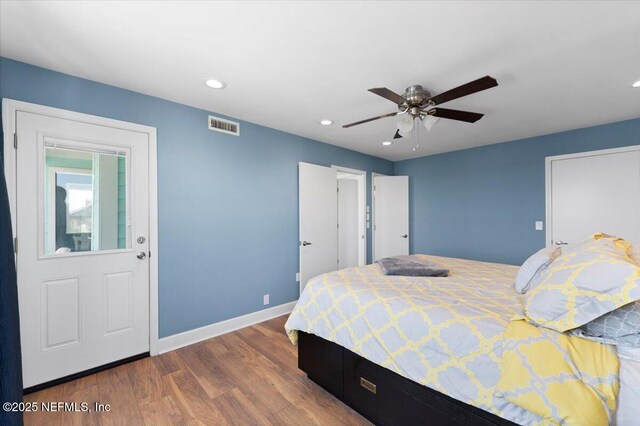 1506 Strand St, Neptune Beach, FL 32266 - bedroom with wood finished floors, recessed lighting, and a ceiling fan