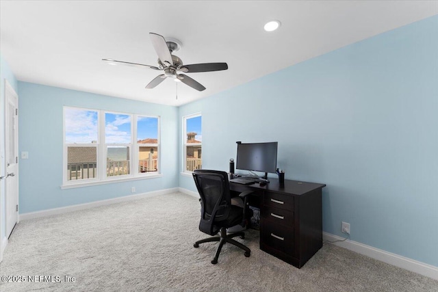 1506 Strand St, Neptune Beach, FL 32266 - carpeted home office with plenty of natural light, ceiling fan, and recessed lighting