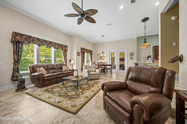 641 Donald Ross Way, Saint Augustine, FL 32092 - living area with a ceiling fan, ornamental molding, and french doors