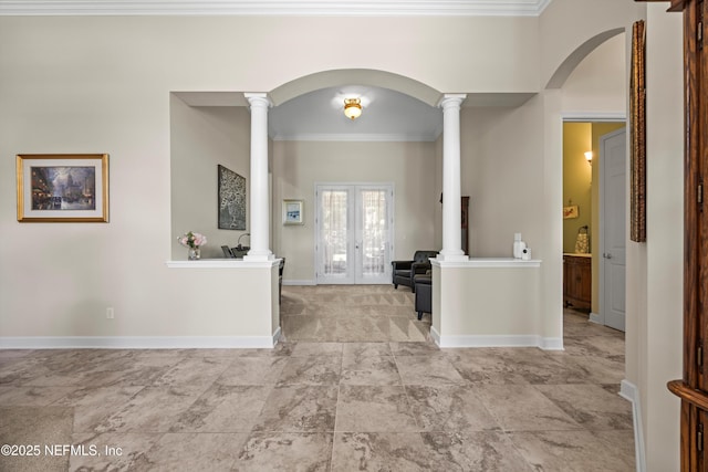 641 Donald Ross Way, Saint Augustine, FL 32092 - foyer with ornate columns, french doors, ornamental molding, and arched walkways