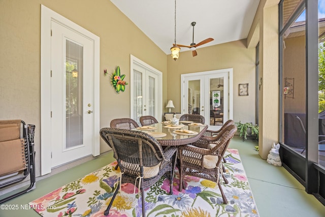 641 Donald Ross Way, Saint Augustine, FL 32092 - dining area with french doors, a ceiling fan, and finished concrete floors