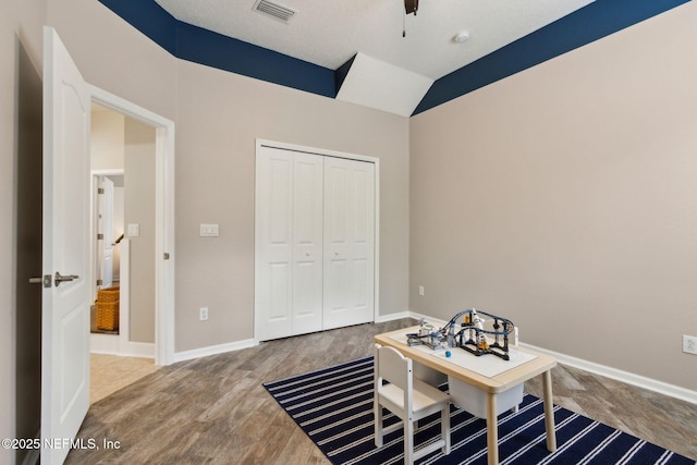 14220 Palmetto Springs St, Jacksonville, FL 32258 - office with vaulted ceiling, wood finished floors, and a ceiling fan