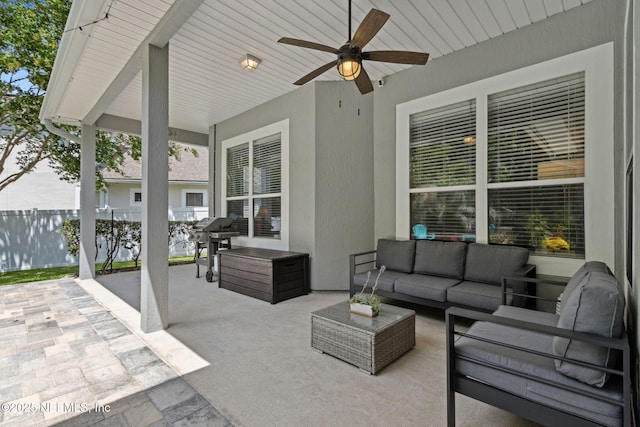 14220 Palmetto Springs St, Jacksonville, FL 32258 - view of patio with an outdoor living space, ceiling fan, and a grill
