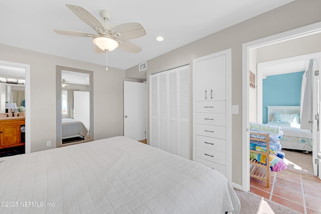 2947 S Ponte Vedra Blvd, Ponte Vedra Beach, FL 32082 - bedroom with recessed lighting, a ceiling fan, and connected bathroom