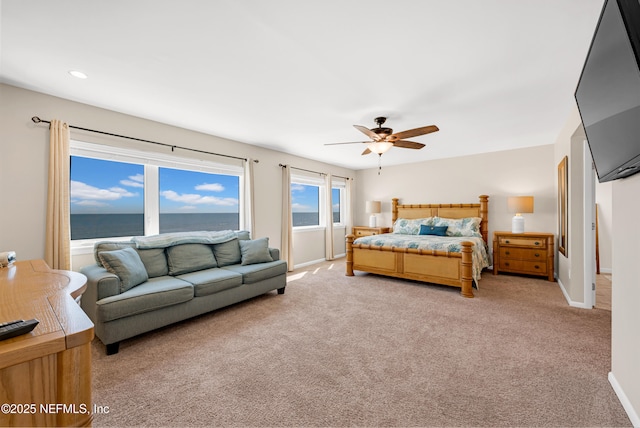 2947 S Ponte Vedra Blvd, Ponte Vedra Beach, FL 32082 - bedroom with light colored carpet, recessed lighting, and a ceiling fan