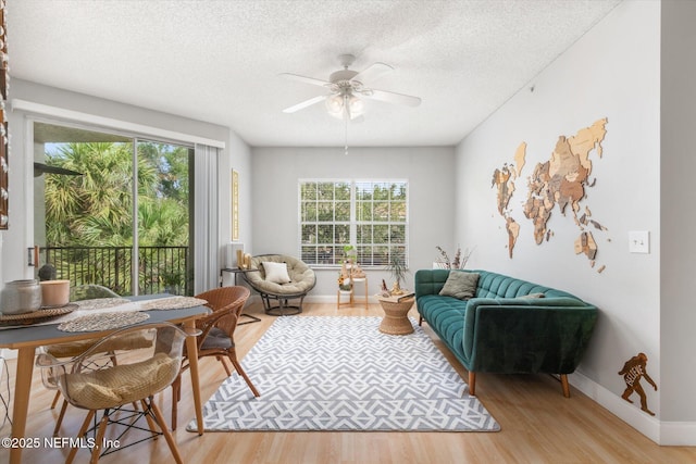 4000 Grande Vista Blvd Unit 15-206, Saint Augustine, FL 32084 - living area featuring light wood-style floors, a textured ceiling, and ceiling fan