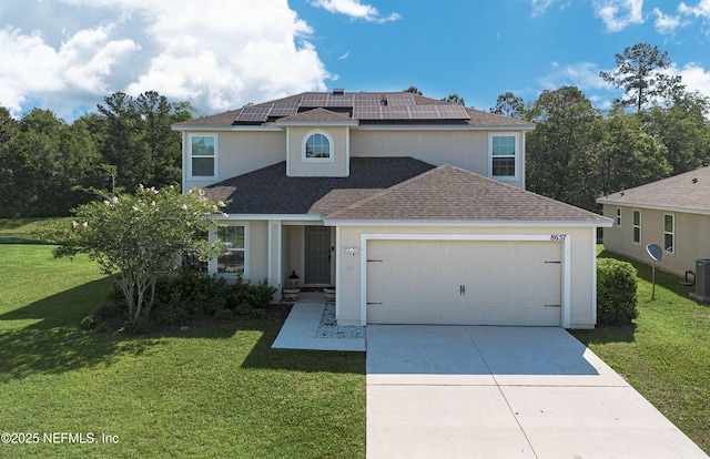 8657 Lake George Cir E, Macclenny, FL 32063 - traditional-style home with roof with shingles, a front lawn, a garage, and stucco siding