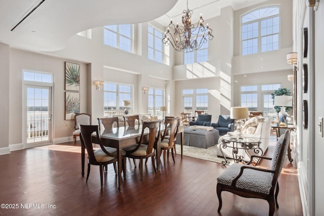 400 E Bay St Unit 401, Jacksonville, FL 32202 - dining room featuring plenty of natural light, a high ceiling, hardwood / wood-style floors, and a chandelier