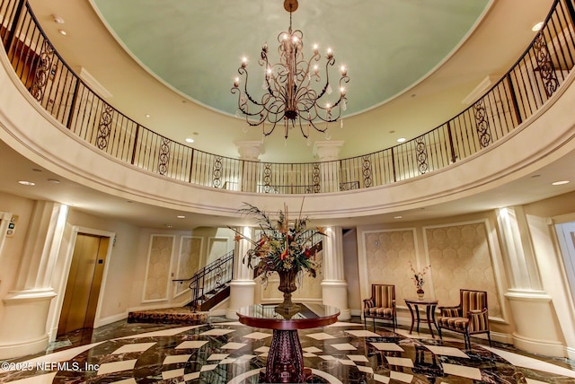 400 E Bay St Unit 401, Jacksonville, FL 32202 - lobby with a high ceiling, stairs, and recessed lighting