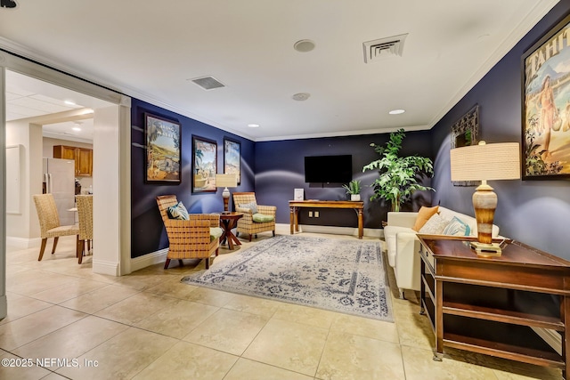 400 E Bay St Unit 401, Jacksonville, FL 32202 - living area featuring crown molding, light tile patterned floors, and recessed lighting