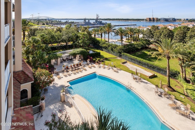 400 E Bay St Unit 401, Jacksonville, FL 32202 - community pool with a water view and a patio area