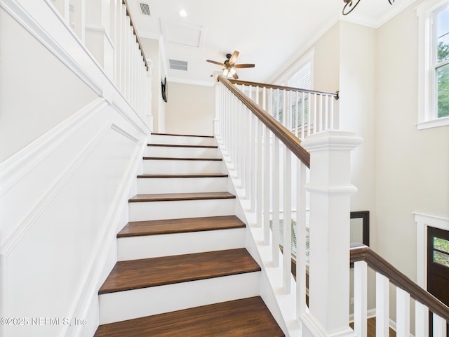 96168 High Pointe Dr, Fernandina Beach, FL 32034 - stairs with crown molding and ceiling fan