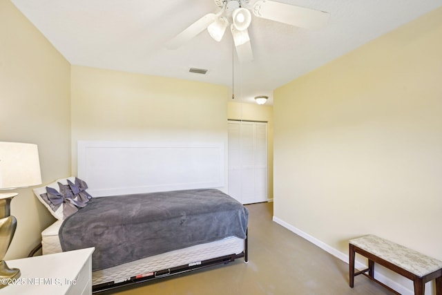 3960 A1A S Unit 505, Saint Augustine Beach, FL 32080 - bedroom featuring finished concrete flooring, a closet, and a ceiling fan