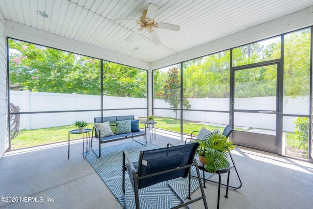 97082 Harbor Concourse Cir, Fernandina Beach, FL 32034 - sunroom featuring an outdoor hangout area and a ceiling fan
