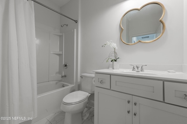 97082 Harbor Concourse Cir, Fernandina Beach, FL 32034 - full bathroom featuring marble look tile flooring, vanity, and shower / bath combo