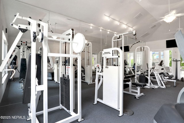 1800 The Greens Way Unit 605, Jacksonville Beach, FL 32250 - exercise room featuring ceiling fan