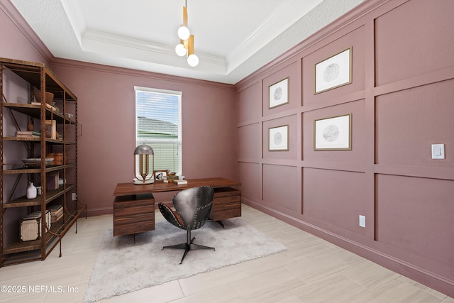 3024 Las Calinas Blvd, Saint Augustine, FL 32095 - office space featuring ornamental molding, a tray ceiling, and a decorative wall