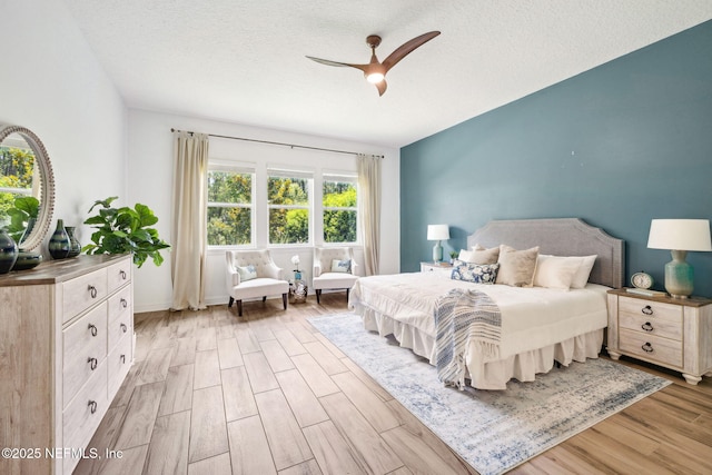 21 Mollusk Rd, Saint Johns, FL 32259 - bedroom with light wood-style flooring, a textured ceiling, and a ceiling fan