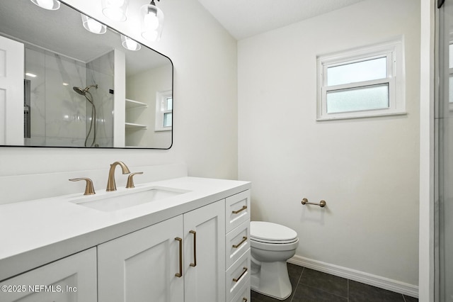 2181 Glenwood Hammock Rd, Deland, FL 32720 - bathroom featuring vanity, a walk in shower, and tile patterned flooring